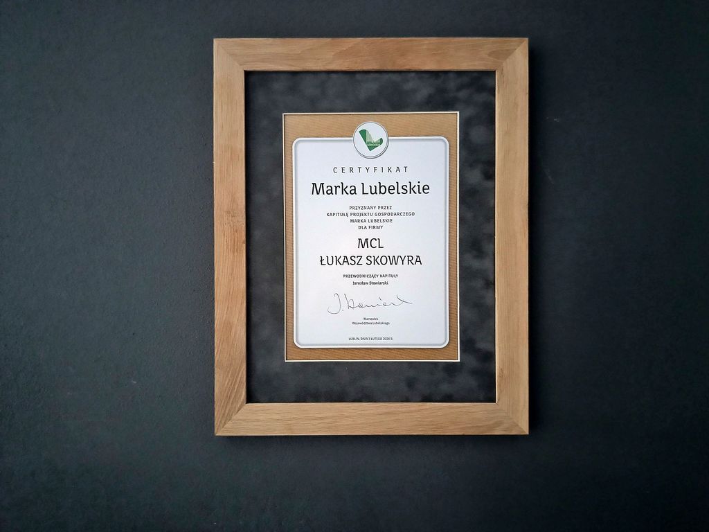 Certyfikat Marka LUBELSKIE dla MCL Łukasz Skowyra - Czarna Dama