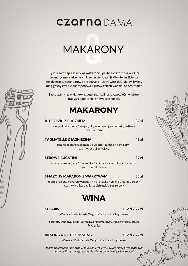 Makarony to najnowsza propozycja na tematyczny piątek w Czarnej Damie.