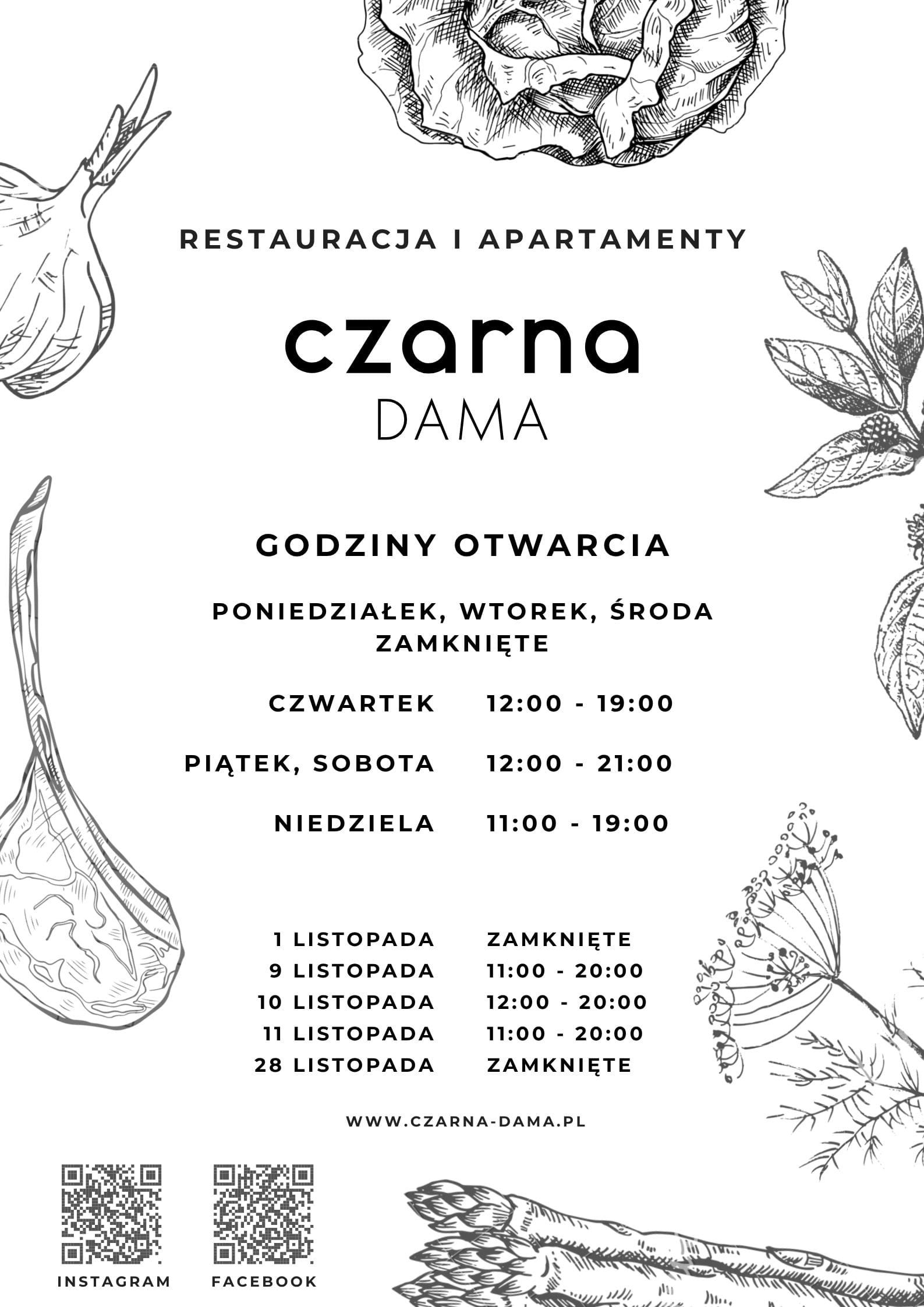 Godziny otwarcia Listopad 2025